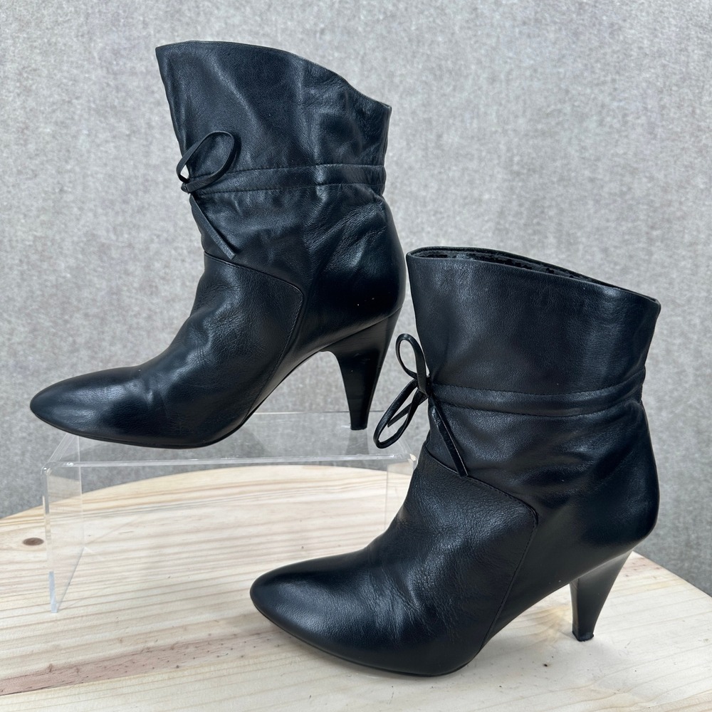 Guess Ankle Boots Womens 6.5 Black Leather Bow Detail Pointed Toe Stiletto